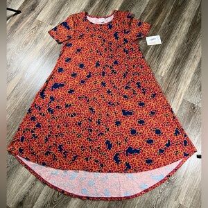 NWT Lularoe Carly Dress Orange Floral Navy Background Sz: Small